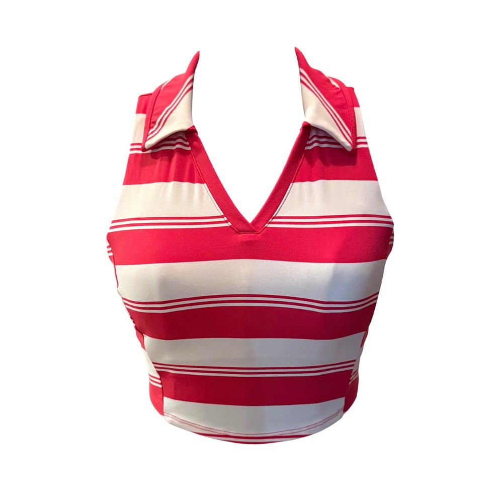 All in Motion Sports Bra Women Size S Red White Striped NWT Collared V-Neck